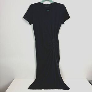 Rails Tori Black Ruched Tie Midi Cotton Dress Short Sleeve M